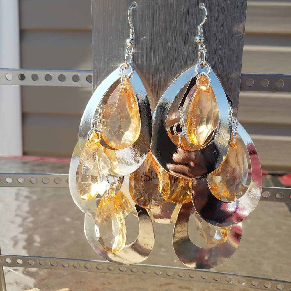 4.5" Topaz/Silver Large Tear Drop Earrings